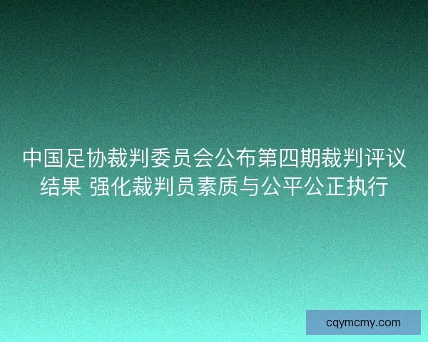 中国足协裁判委员会公布第四期裁判评议结果 强化裁判员素质与公平公正执行